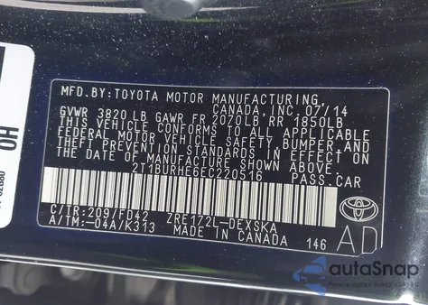 2014 Toyota Corolla S Plus z USA, uszkodzony, nr VIN 2T1BURHE6EC220516